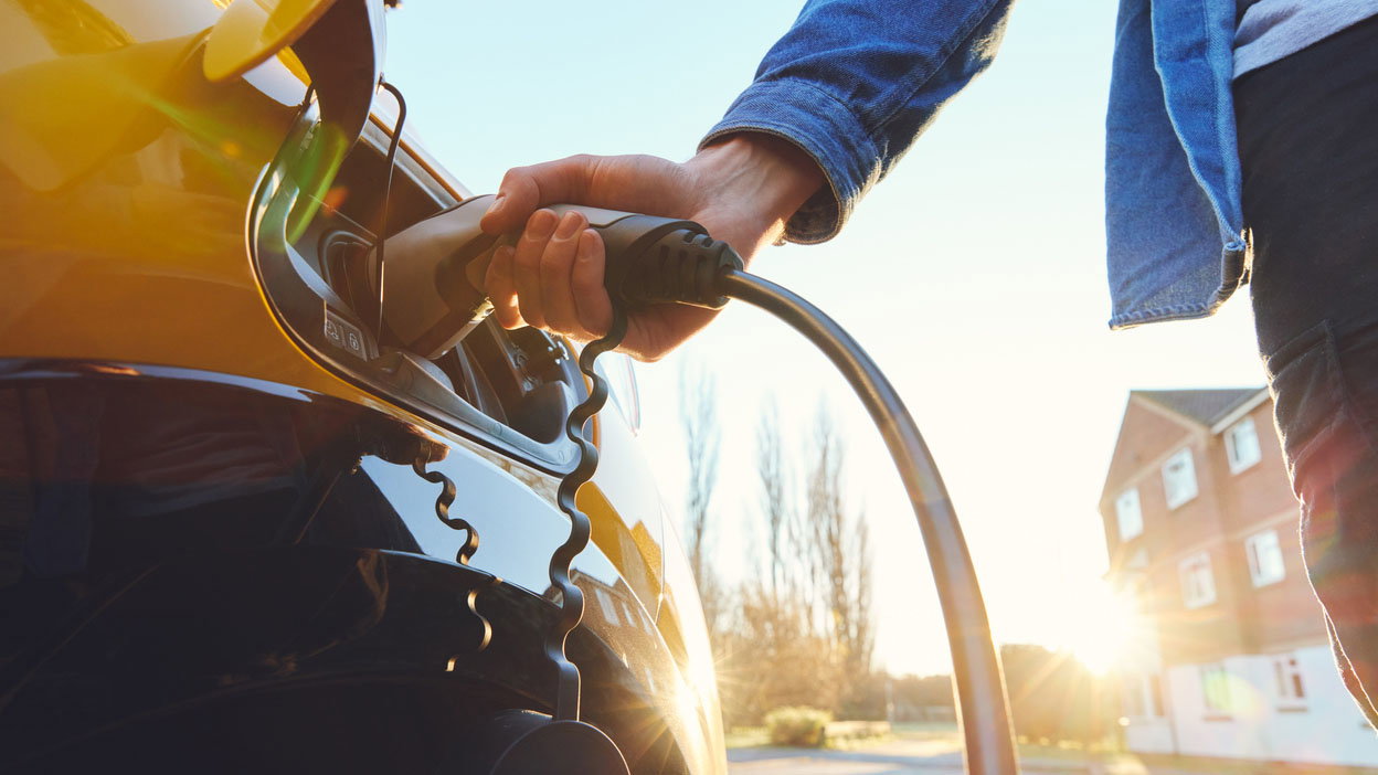 Electric car plugged